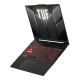 2024 TUF Gaming A16, pomaknuti pogled na TUF A16 s TUF logotipom na ekranu i tipkovnicom osvijetljenom crvenom bojom.