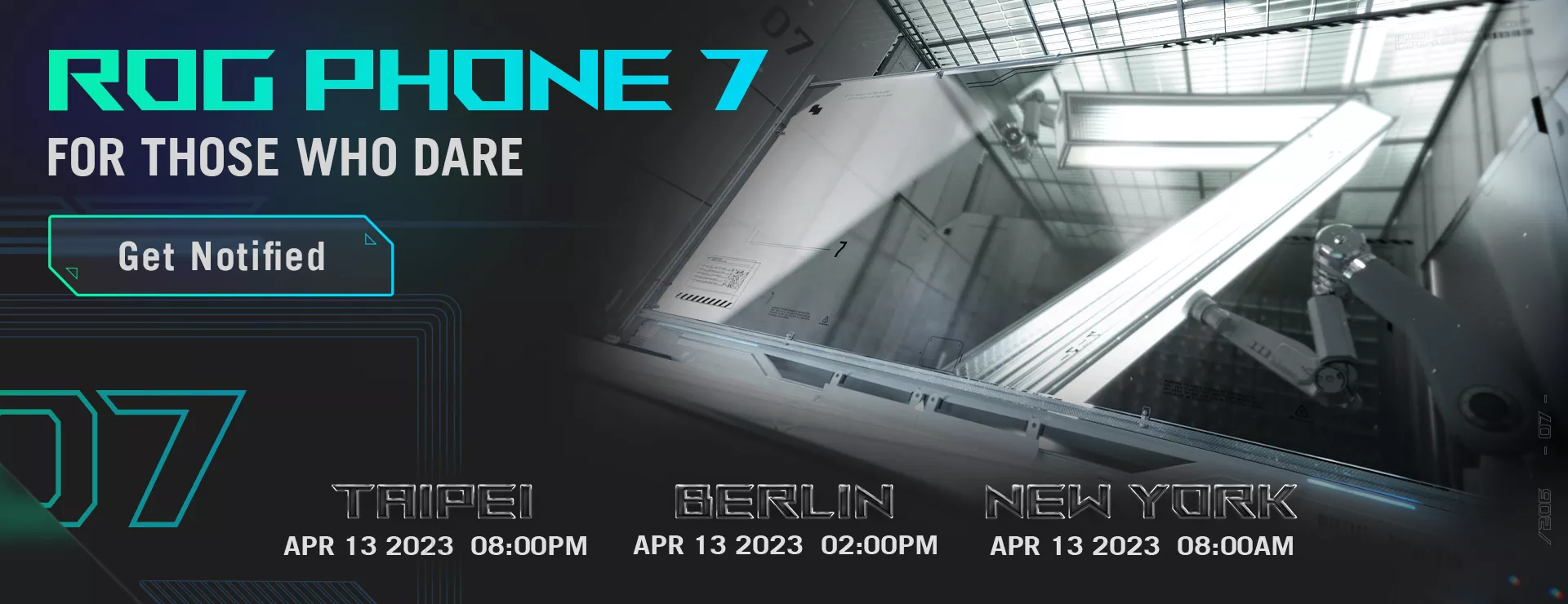It's a banner with laboratory-like background and a NO.7-look lightbox, which indicate the information about the ROG Phone 7 online launch event.