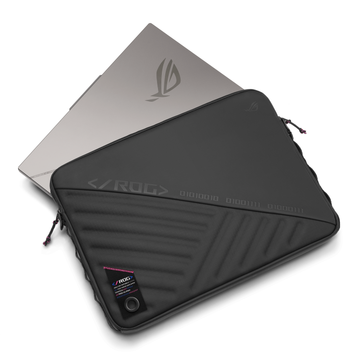 ROG laptop in protective sleeve