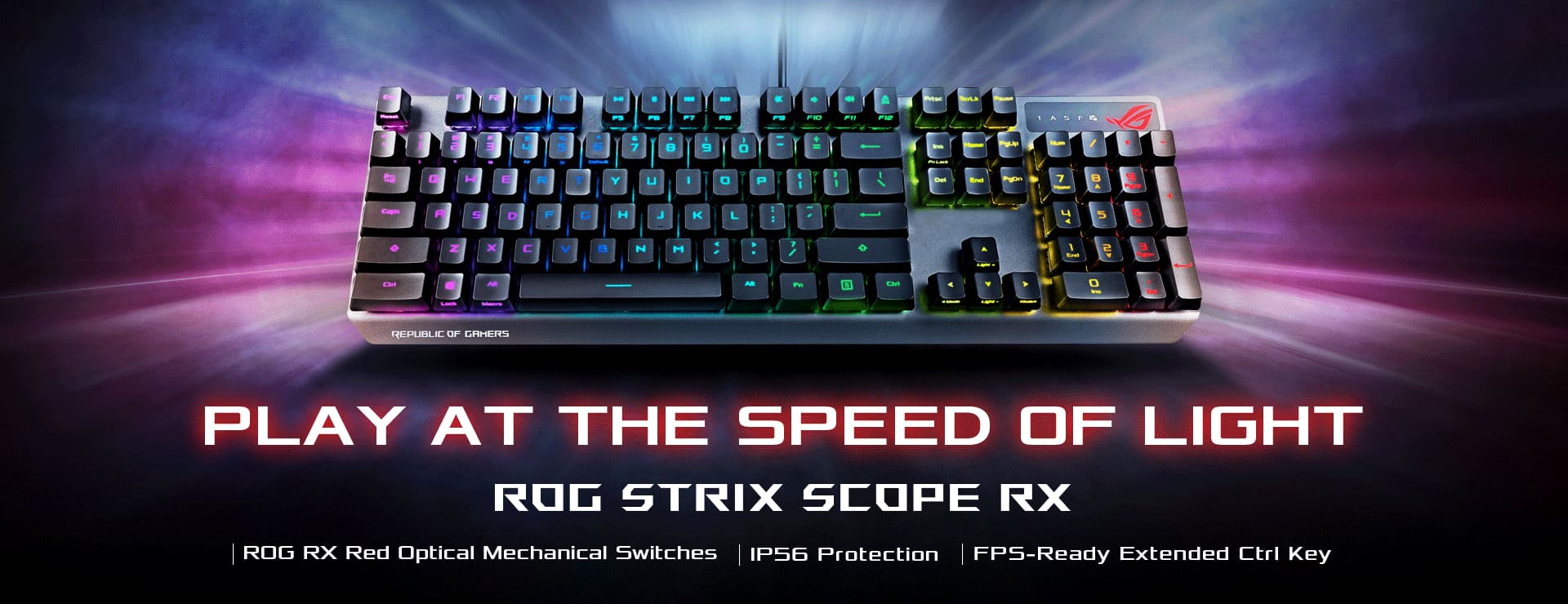 ROG Strix Scope RX Keyboard product photo with a RX switch icon
