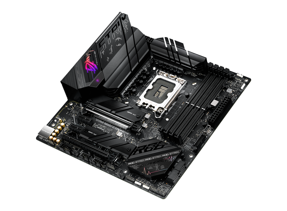 ROG STRIX B660-G GAMING WIFI top and angled view from right