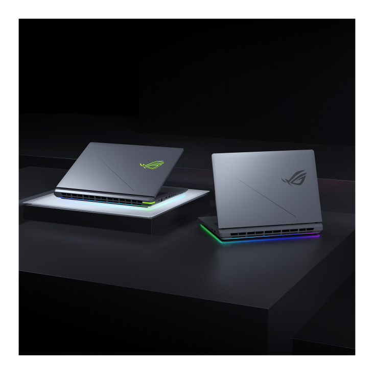 A sleek gaming laptop showcased on a lit pedestal