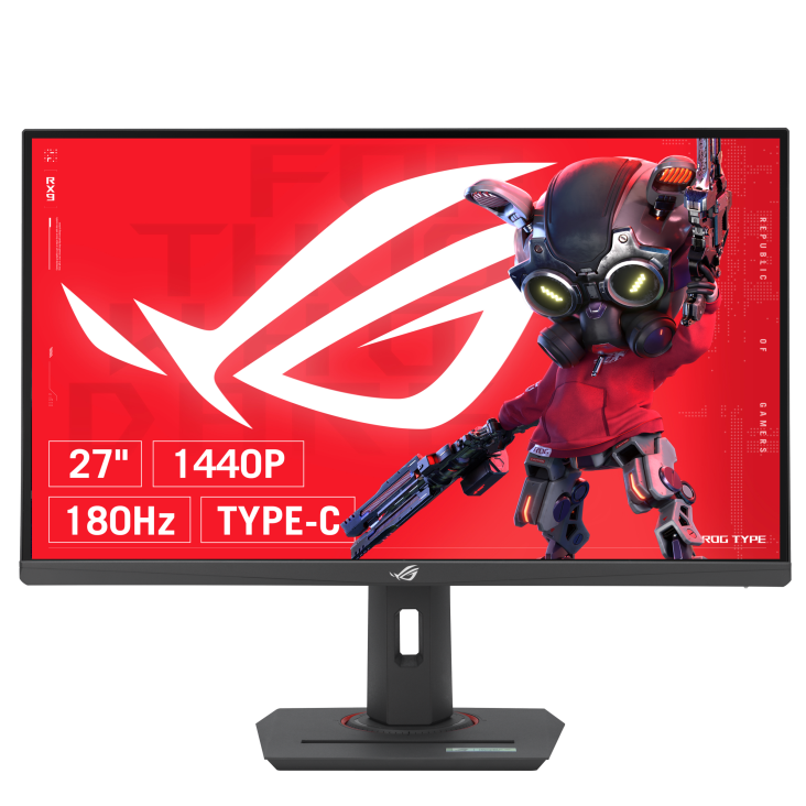 ROG Strix XG27ACMS, front view with feature icons