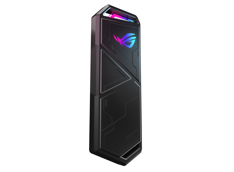 ROG Strix Arion Lite front view, tilted 45 degrees, with AURA lighting