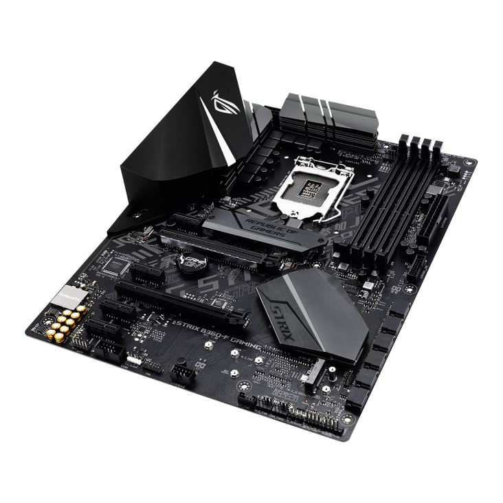 ROG STRIX B360-F GAMING top and angled view from right