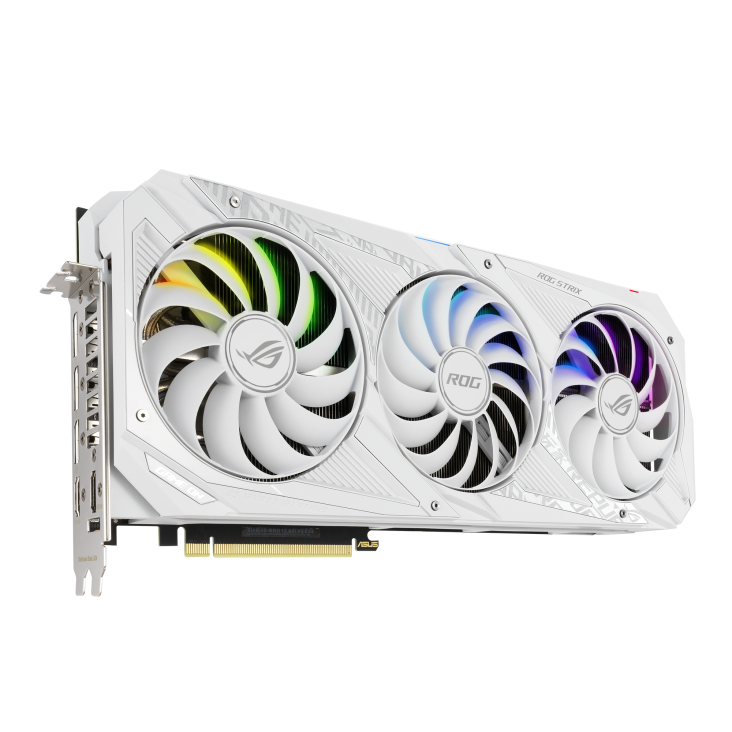 ROG-STRIX-RTX3090-24G-WHITE graphics card, hero shot from the front side