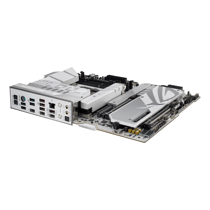ROG MAXIMUS Z890 APEX lie flat, viewed from the I/O ports side