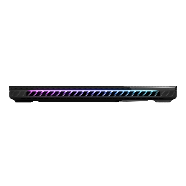 Strix SCAR 16的前視圖，筆記型電腦闔上，可見後部發光