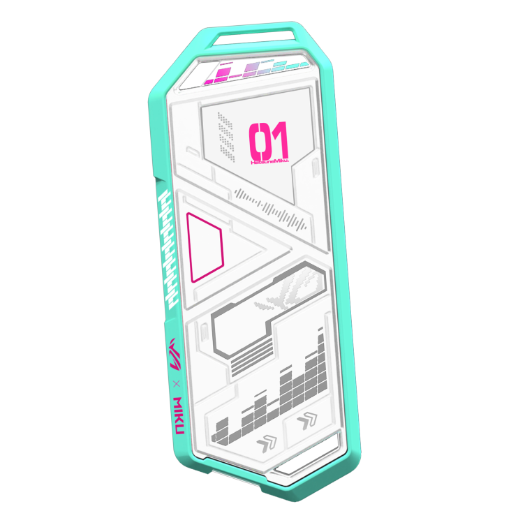 ROG Strix Arion Hatsune Miku Edition hero shot with protective holder