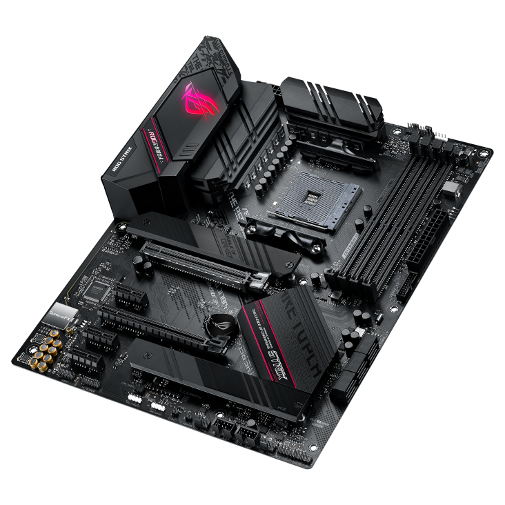 ROG STRIX B550-F GAMING (WI-FI) top and angled view from right