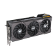 TUF Gaming GeForce RTX 4060 Ti graphics card angled top down view, highlighting the fans, ARGB element, and IO ports 