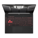 2024 TUF Gaming A16 Top down view of the TUF A16, with the TUF logo on screen and the keyboard illuminated in red