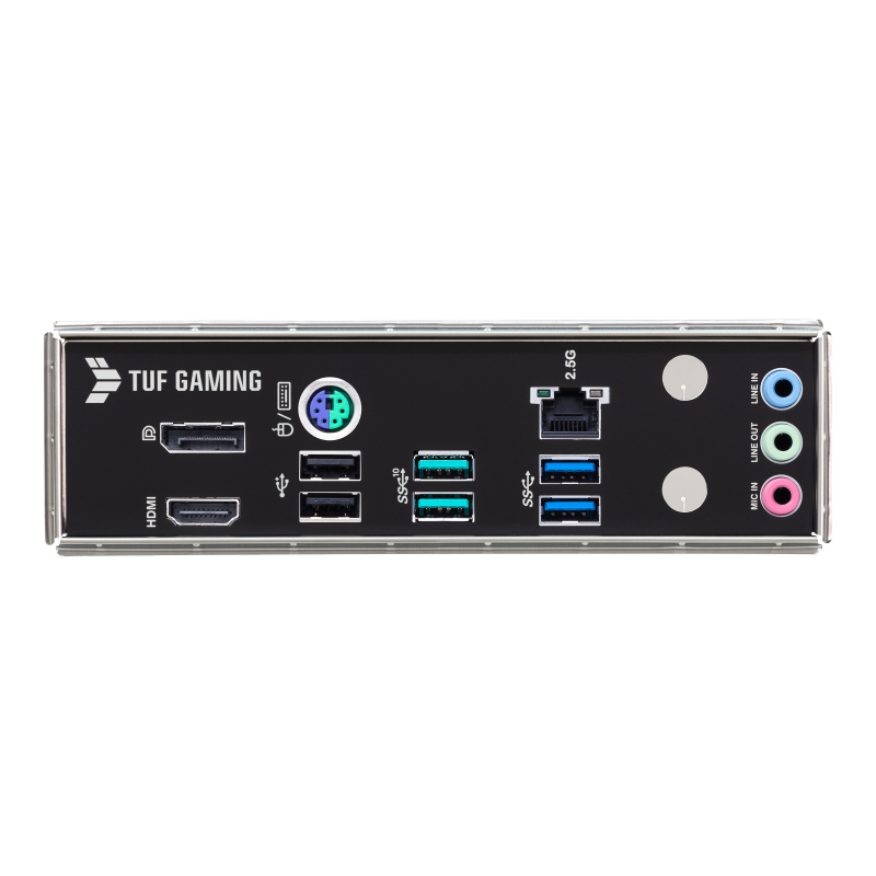 TUF GAMING B760M-E D4 I/O ports closeup