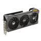 Angled top down view of the TUF Gaming AMD Radeon RX 7700 XT OC Edition graphics card highlighting the fans, ARGB element, and I/O ports