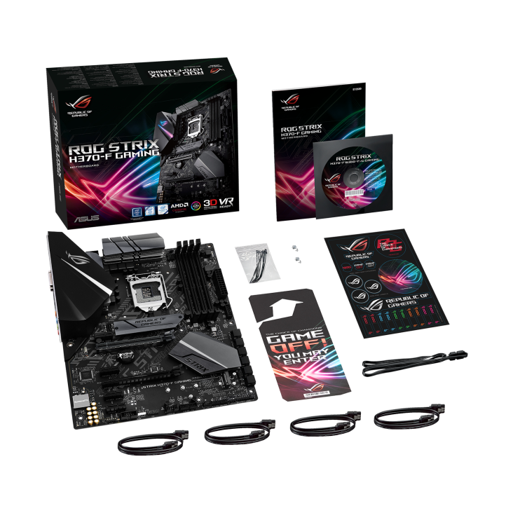 ROG STRIX H370-F GAMING top view with what’s inside the box