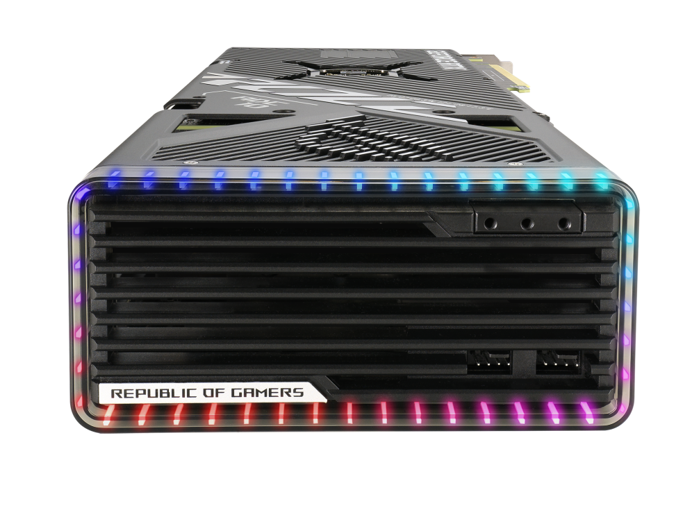 ROG Strix GeForce RTX 4070TI graphics card special view highlighting ARGB element