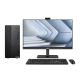 A front view of an ASUS ExpertCenter D7 Mini Tower with a monitor, a keyboard and a mouse
