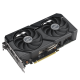 ASUS Dual Radeon RX 7600 XT 45 degree top-down view with focus on bottom side