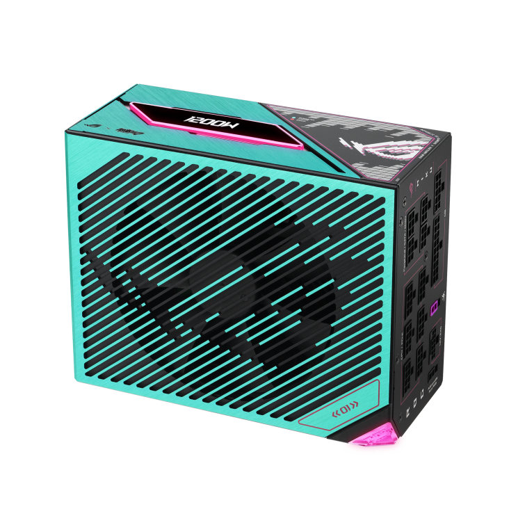 ROG Thor 1200W Platinum III Hatsune Miku Edition upright angle showing the top and right side