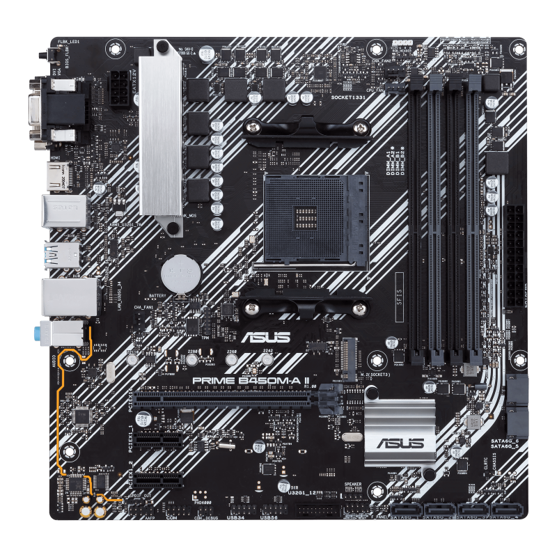 PRIME B450M-A II/CSM motherboard, front view 