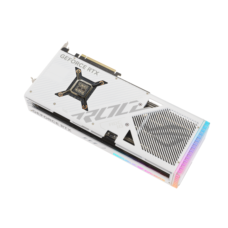 Rear view of the ROG Strix GeForce RTX 4080 SUPER white edition graphics card2