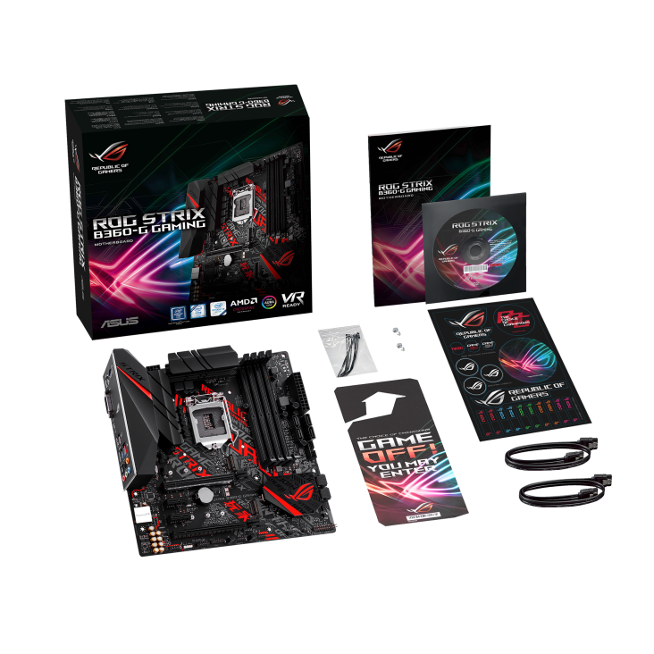 ROG STRIX B360-G GAMING top view with what’s inside the box