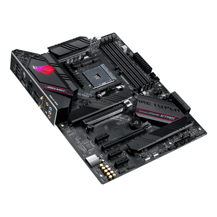 ROG STRIX B550-F GAMING (WI-FI) top and angled view from left