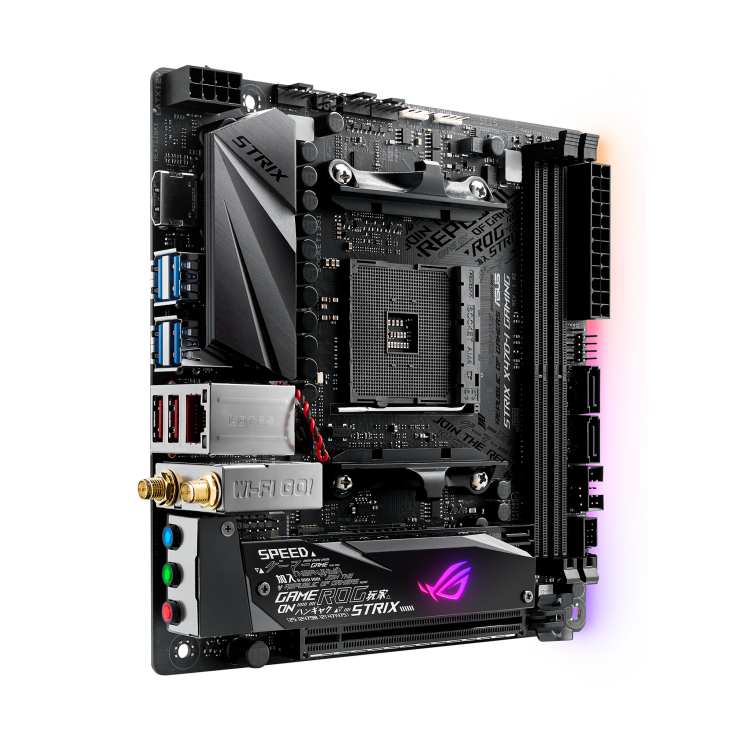 ROG STRIX X470-I GAMING GAMING angled view from left