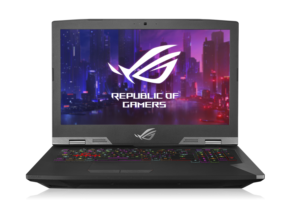 ROG G703, with the lid open and the ROG "Fearless Eye" logo on screen.