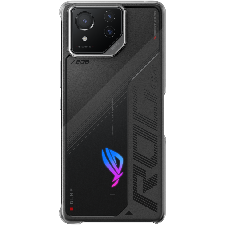 Clear Case with a ROG Phone 8 Black angled view from