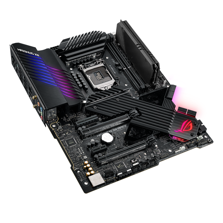 ROG MAXIMUS XII APEX top and angled view from left