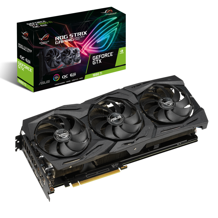 ROG-STRIX-GTX1660TI-O6G-GAMING graphics card and packaging