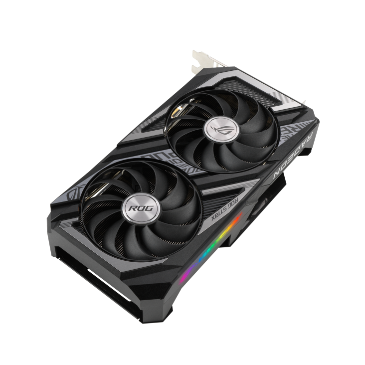 ROG-STRIX-RX6600XT-O8G-GAMING graphics card, front angled view