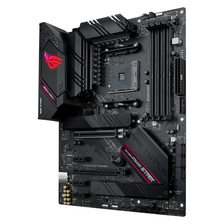 ROG STRIX B550-F GAMING angled view from right