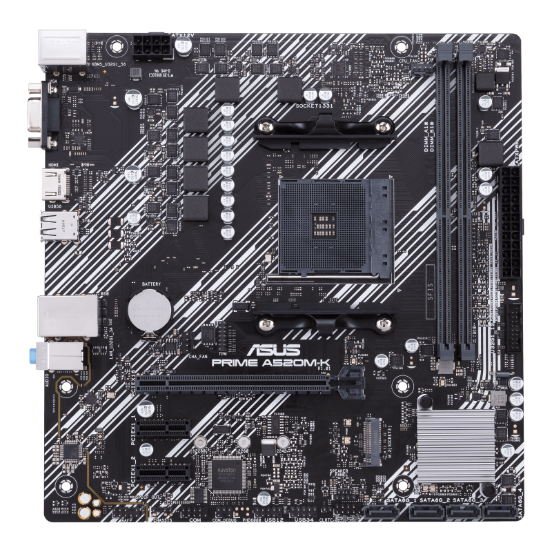 PRIME A520M-K/CSM motherboard, front view 