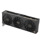 Angled top down view of the ASUS ProArt GeForce RTX 4070 SUPER graphics card highlighting the fans