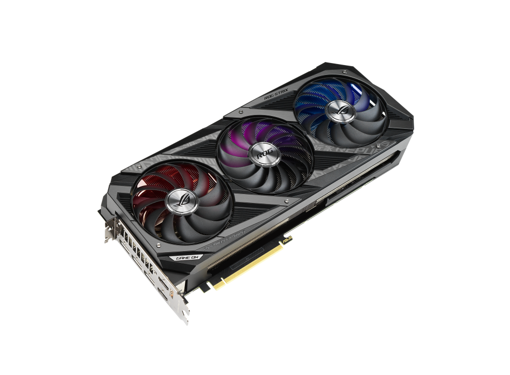 ROG-STRIX-RTX3080-10G-GAMING graphics card, front angled view