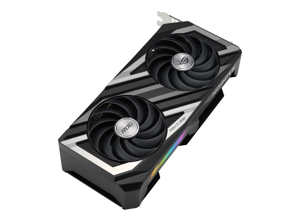 ROG Strix Radeon™ RX 6650 XT OC Edition graphics card, highlighting the axial-tech fans, ARGB element