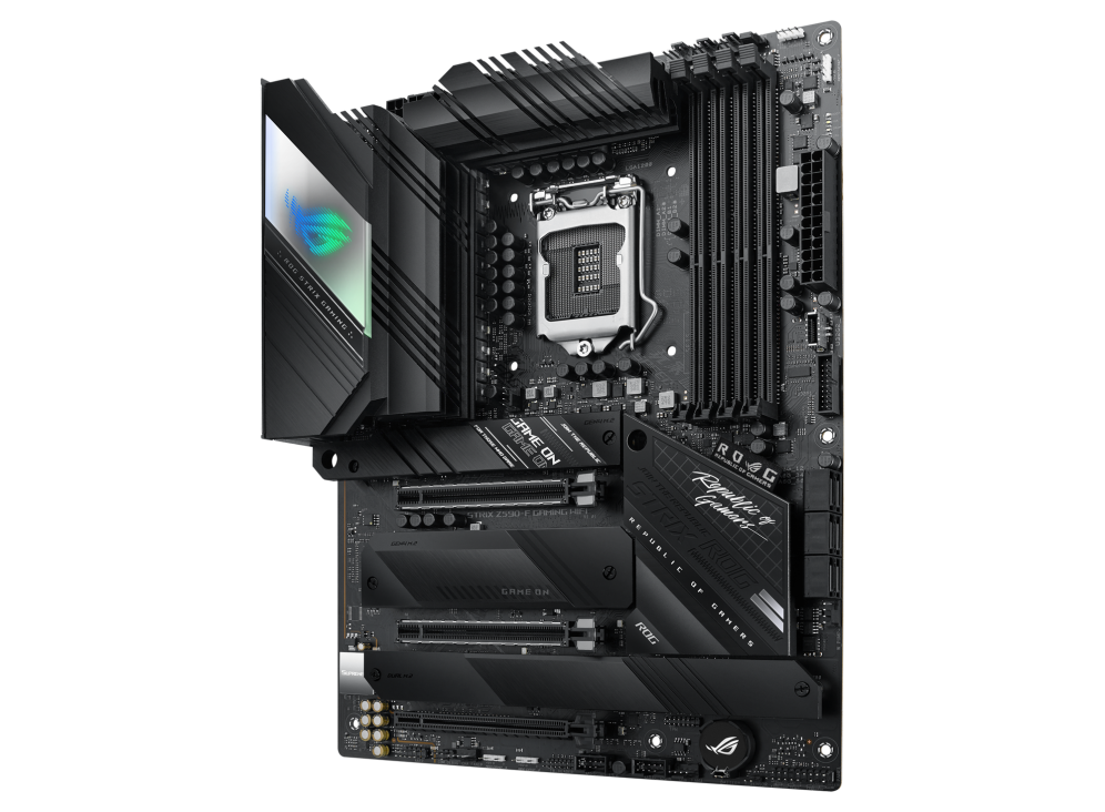 ROG STRIX Z590-F GAMING WIFI angled view from right