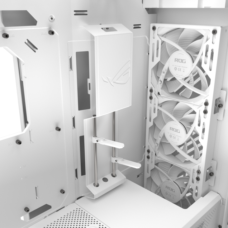 ROG Strix Helios II White multifunction cable cover and graphics card braces