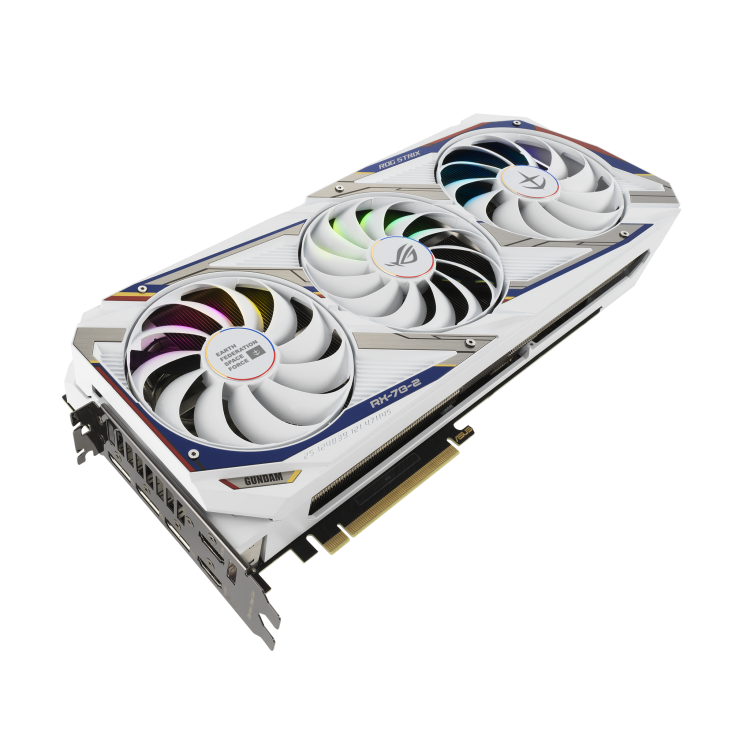 ROG-STRIX-GeForce-RTX-3090-GUNDAM-EDITION graphics card, hero shot from the front side