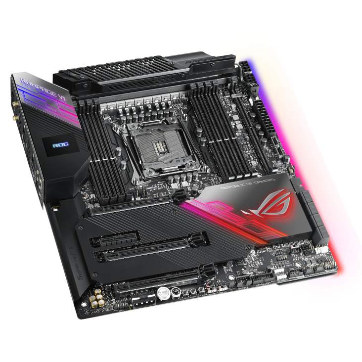 ROG Rampage VI Extreme Encore top and angled view from left