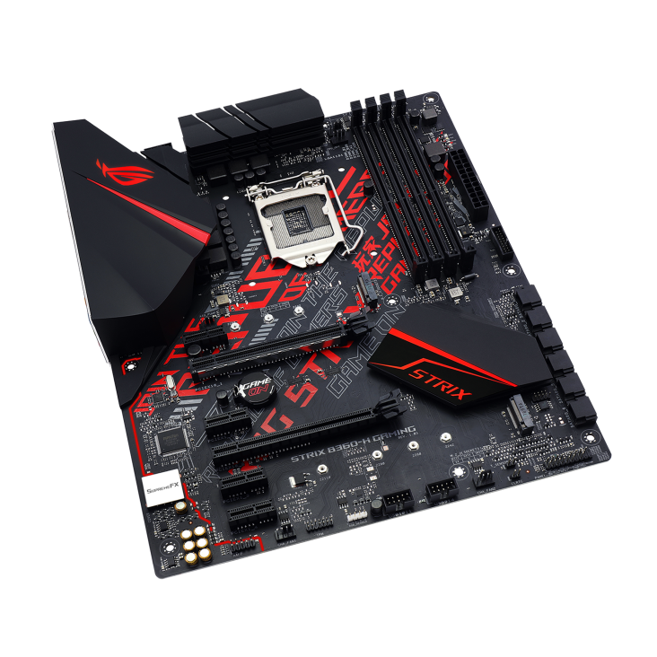 ROG STRIX B360-H GAMING top and angled view from left