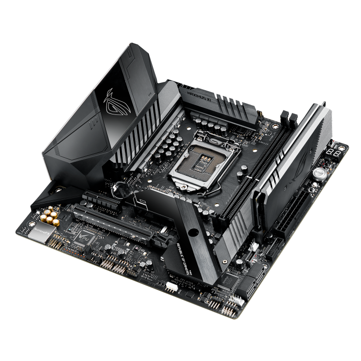 ROG MAXIMUS XI GENE top and angled view from right