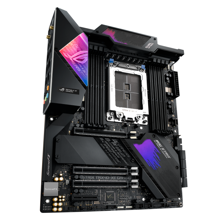 ROG STRIX TRX40-XE GAMING angled view from left
