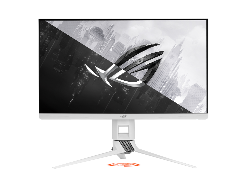 ROG Strix XG279Q-W product image with ROG lighting projection