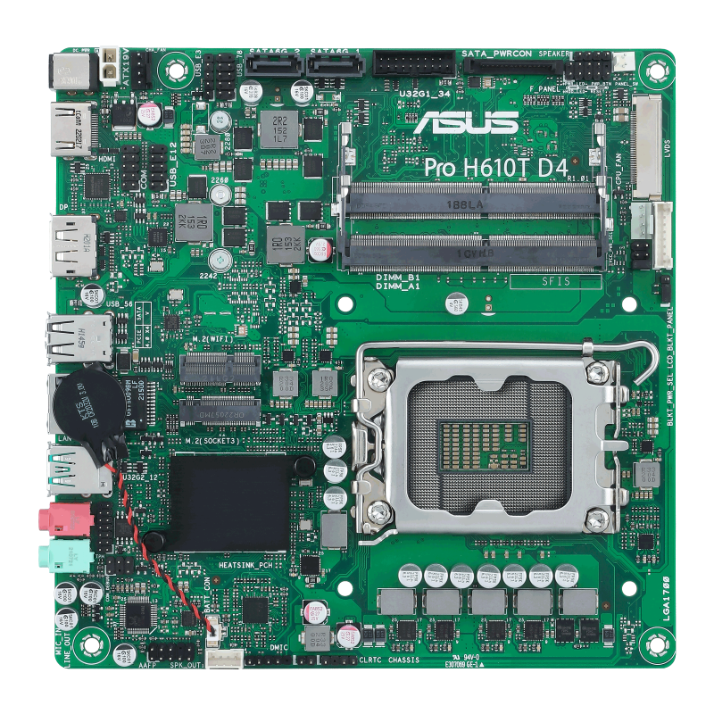 Pro H610T D4-CSM motherboard, front view 