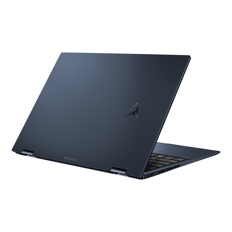Zenbook S 13 Flip OLED (UP5302, 12th Gen Intel) display the 45-degree opened view from the backside.