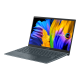 Zenbook 13 OLED UX325, 11th Gen Intel Pine grey display opened from the front view, tilting at 45-degree from the right side. 