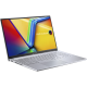 Cool Sliver ASUS Vivobook 15 OLED opened from the front view, tilting at 45-degree from the right side.